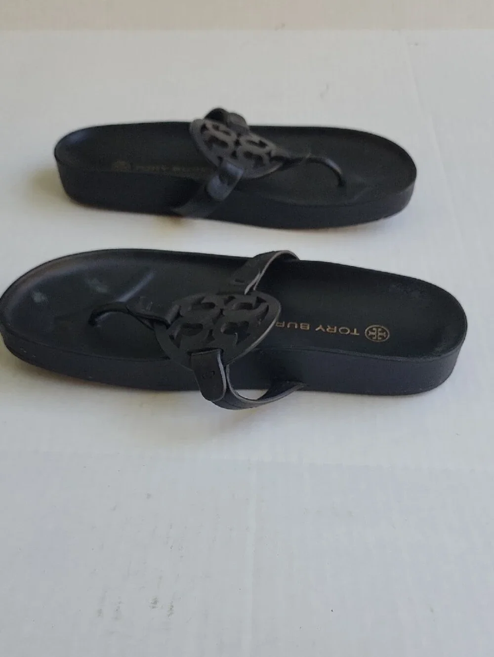 Tory Burch Black Leather Logo Thong Sandals